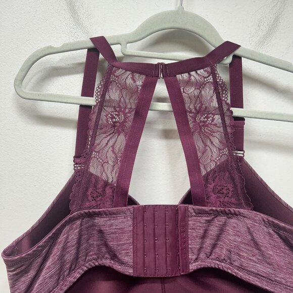 Cacique 40DD Purple Lace Racerback Underwire Bra W/ Adjustable Straps - Picture 10 of 11